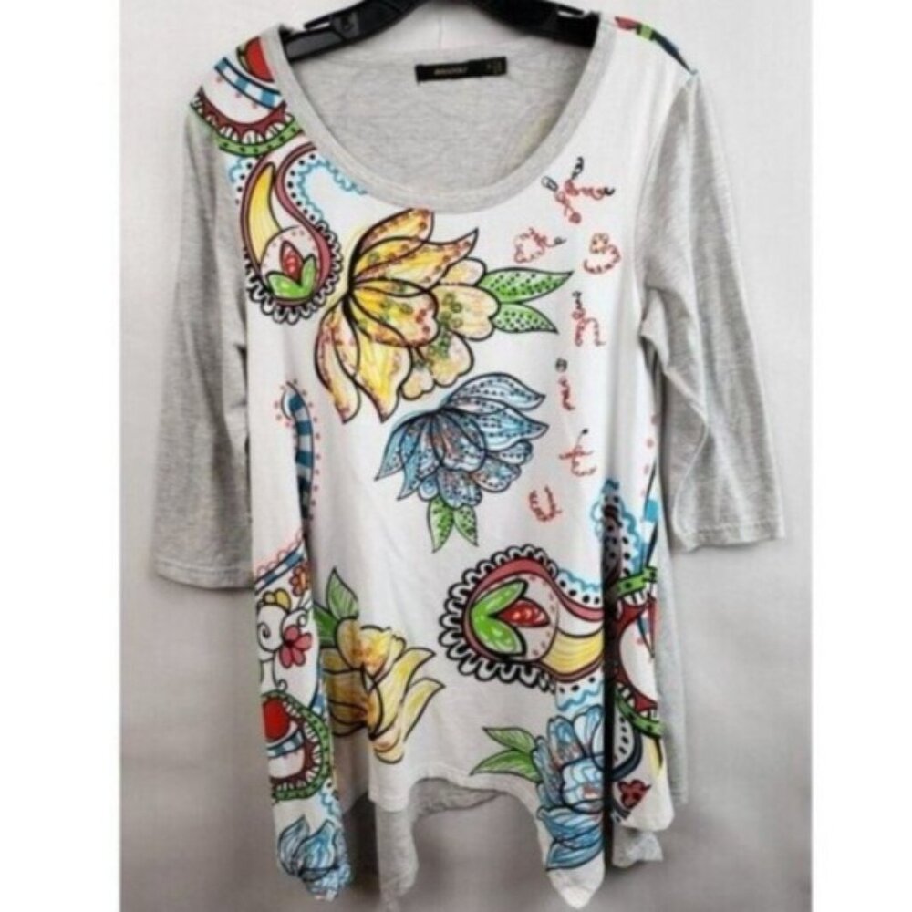 Radzoli Womens Wearable Art‎ Tunic Top Medium Floral Paisley Sequined Sharkbite